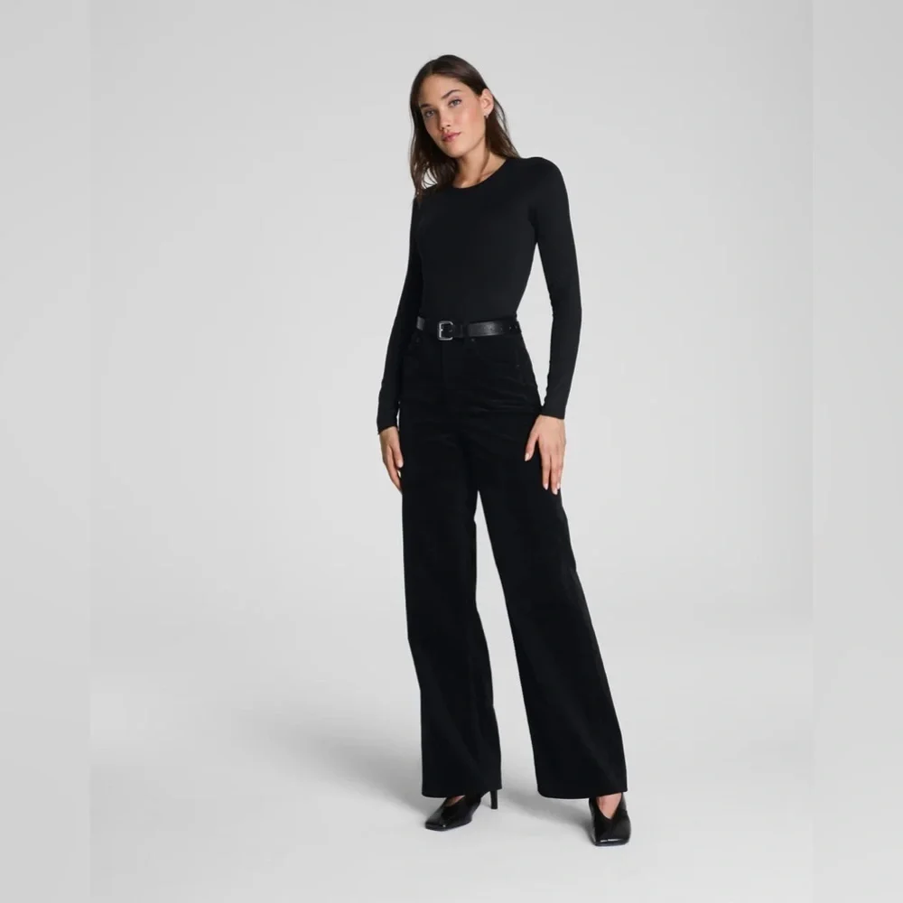 NWT SPANXshape Spanx Authentic 360 Corduroy Wide Leg Jeans Classic Black New‎